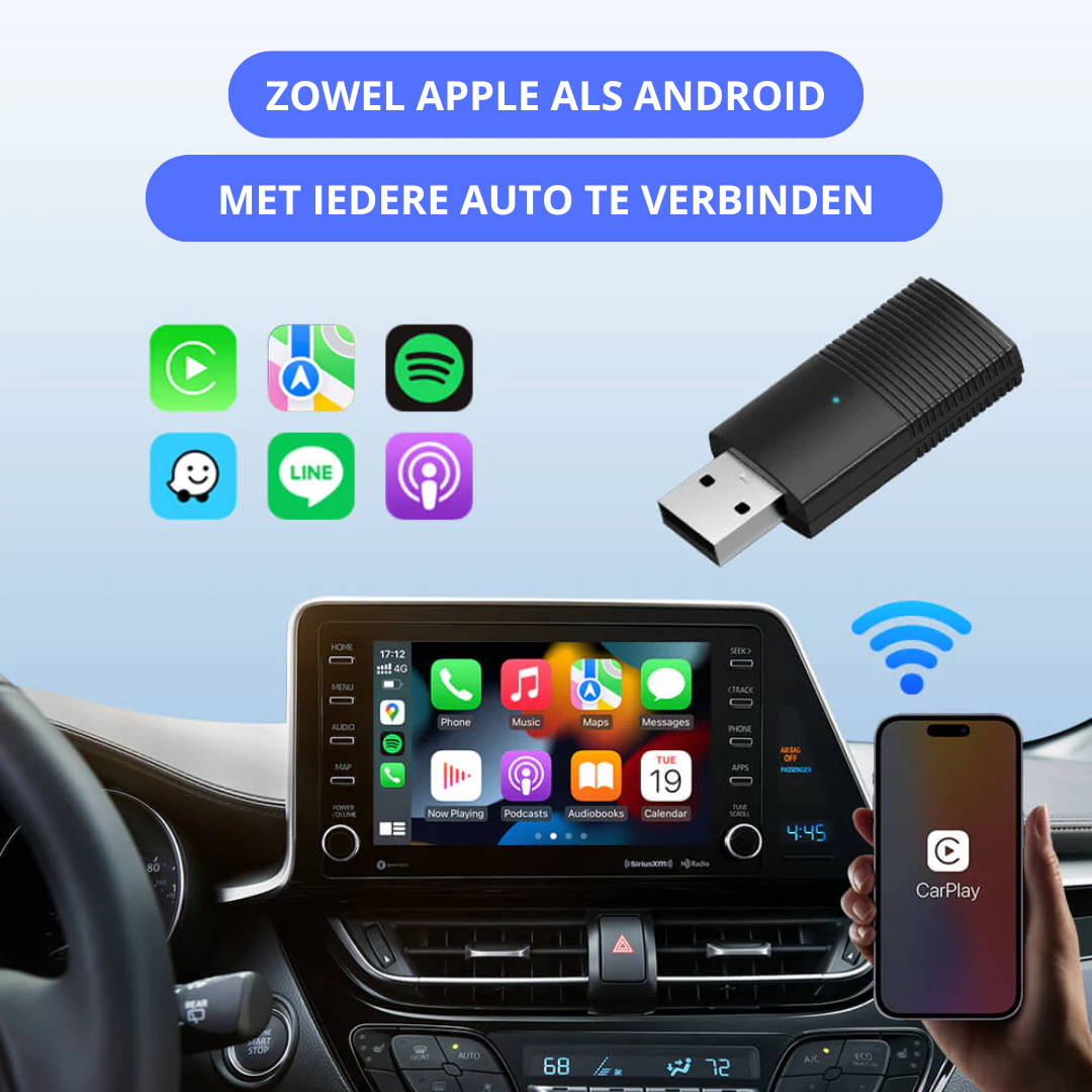 Mini Apple/Android Carplay - De draadloze adapter vervangt de kabel in uw auto!