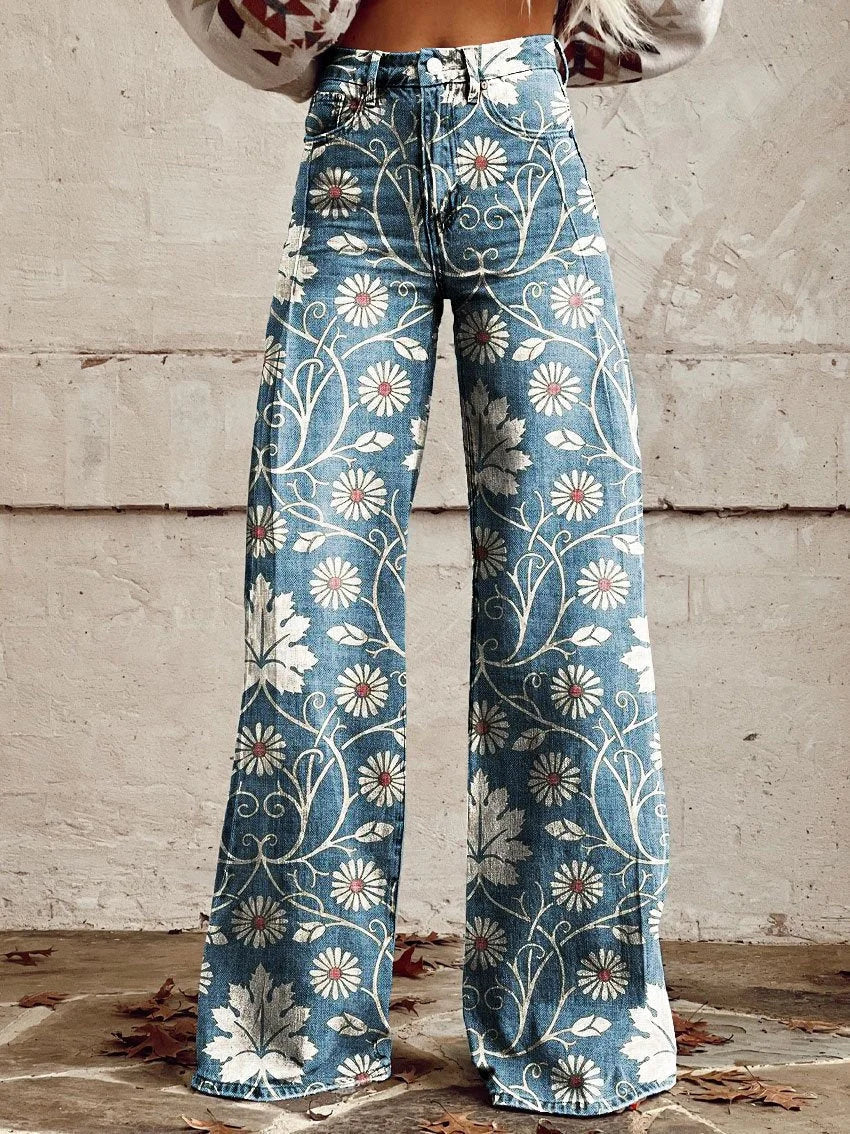 Harriet™ relaxte broek met wijde pijpen en vintage print